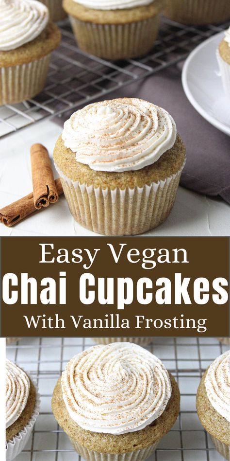 Chai cupcakes on a cooling rack. Spiced Cupcakes, Chai Cupcakes, Vegan Buttercream Frosting, Vegan Buttercream, Vegan Cupcakes, Spice Cupcakes, Cupcakes Recipe, Chai Spice, Plant Based Eating