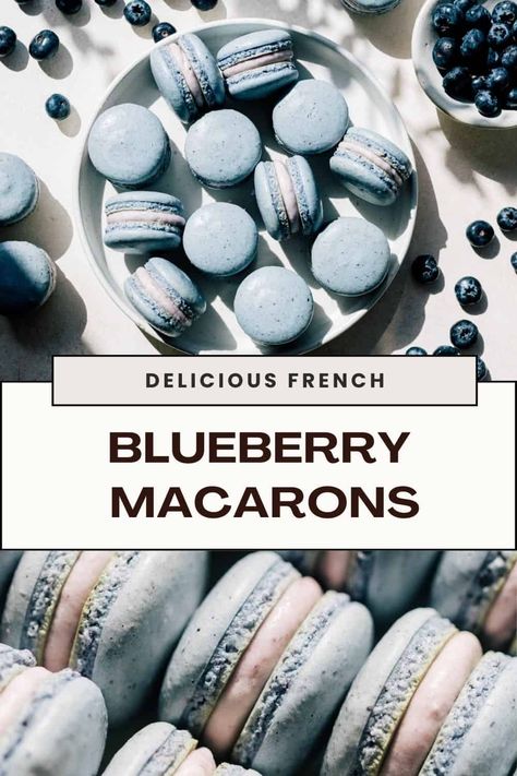 With a delicately crisp exterior, a chewy interior, and a deliciously tangy berry cheesecake filling, these Blueberry Macarons are simply splendid. Featuring blue macaron shells that are naturally flavored with freeze-dried blueberries and a rich blueberry buttercream, my newest macaron recipe is the perfect way to welcome warmer weather. Blueberry Macaron Filling, Freeze Dried Blueberry Recipes, Blue Macaron Flavors, Blueberry Macarons Recipe, Blueberry Cheesecake Macarons, Blue Macarons Recipe, Macarons Blueberry, Macaroon Flavors, Blueberry Cream Cheese Filling