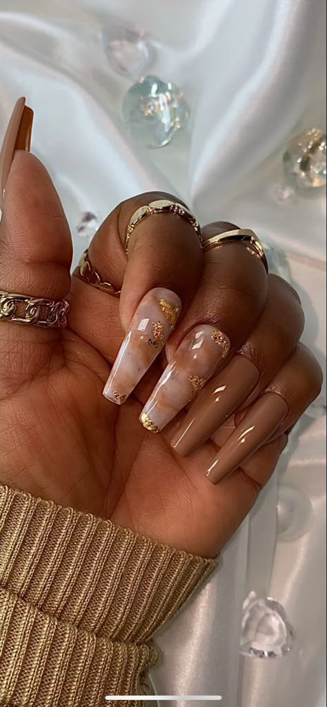 Nude marble press on nails available in all shapes and lengths White And Brown Marble Nails, Nail Simple Ideas, Nude Marble Acrylic Nails, Gold Leaf Nails Acrylic, Autumn Marble Nails, Marble Brown Nails, Neutral Marble Nails, Brown Nude Nails Design, Galaxy Acrylic Nails