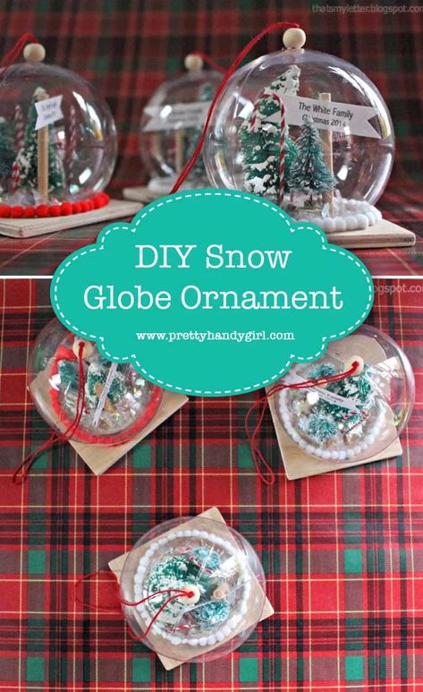 Add festive charm to your Christmas tree with this easy DIY snow globe ornament | Pretty Handy Girl #prettyhandygirl #DIY #holidaydecor Photo Snow Globes, Snow Globe Ornament, Dreamy Christmas, Snow Crafts, Snowmen Crafts, Globe Diy, Snowman Snow Globe, Christmas Presents For Girls, Snow Globe Crafts