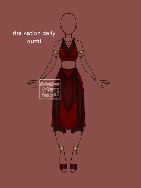 Avatar The Last Airbender Outfits Fire Nation, Firebending Outfit, Watertribe Outfits Atla, Fire Nation Outfits Female, Avatar The Last Airbender Outfit Ideas, Avatar The Last Airbender Oc Girl, Atla Fire Nation Clothes, Atla Oc Outfits, Avatar Outfits Fire Nation