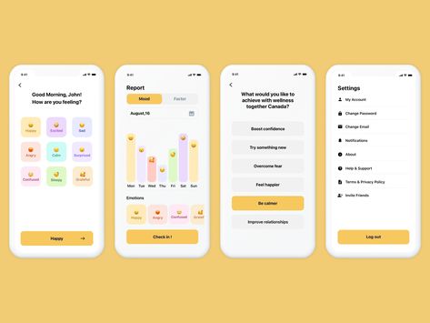 Mood tracker app by Surya D Goal Tracker App, Mood Tracker App Design, Mood Tracker Design, App Design Aesthetic, Mood Tracker App, Statistics App, Daily Activity Tracker, Diary App, Mood Journal