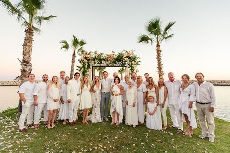 Beach Wedding All White Attire, All White Wedding Party Guest, Wedding Guests Wearing White, White Wedding Theme Guests, Hawaiian Wedding Dress Guest, White Beach Wedding Guests, Wedding All White Guests, All White Wedding Guests Outfits, All White Wedding Party Attire