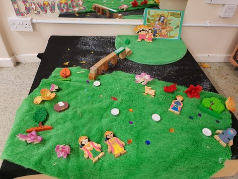 Rama and Sita small world story telling, Diwali eyfs Rama And Sita Eyfs Activities, Diwali Provocation, Eyfs Diwali, Diwali Eyfs, Eyfs Planning, Rama And Sita, Diwali Story, Diwali Crafts, Diwali Ideas