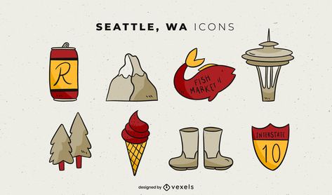 Seattle Illustrated Elements Pack #AD , #Illustrated, #Elements, #Pack, #Seattle Fish Tower, Mo Design, Educational Projects, City Design, Layout Template, Graphic Image, Logo Maker, Vector Pattern, Create A Logo