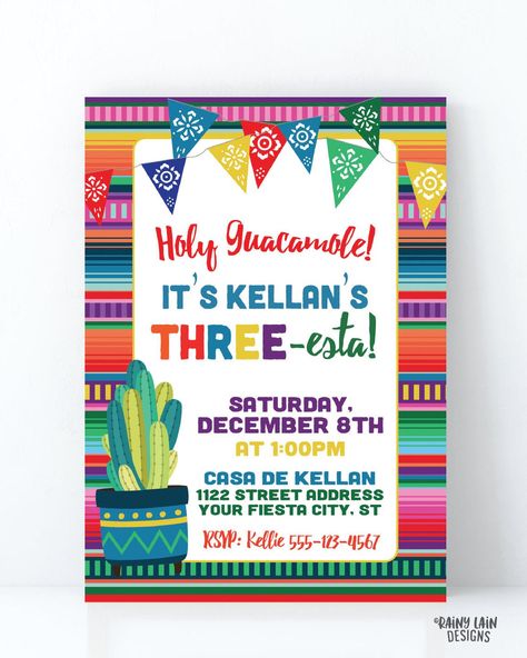 Three-esta Invitation Boy THREEesta Birthday Invitation, Holy Guacamole, 3rd Birthday Fiesta Invitation, Cactus, Papel Picado, Serape Invite Three Esta Birthday Party, Three Esta, Fiesta Invite, Teacher Appreciation Luncheon, Fiesta Birthday Invitations, Birthday Fiesta, E Invitation, Printable Invitation Templates, Fiesta Birthday