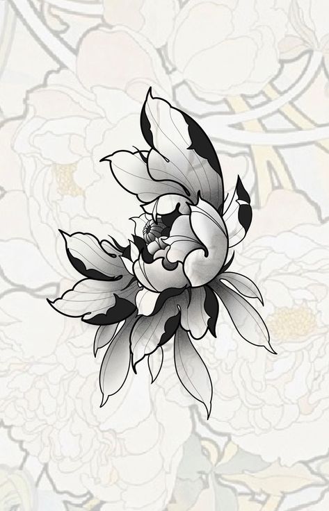 Dark Peony Tattoo, Black Work Flower Tattoo, Peony Tattoo Sketch, Black Peony Tattoo, Black Work Tattoo Blackwork, Blackwork Peony, Japanese Flower Tattoo Design, Tattoo Strength, Puppy Tattoo