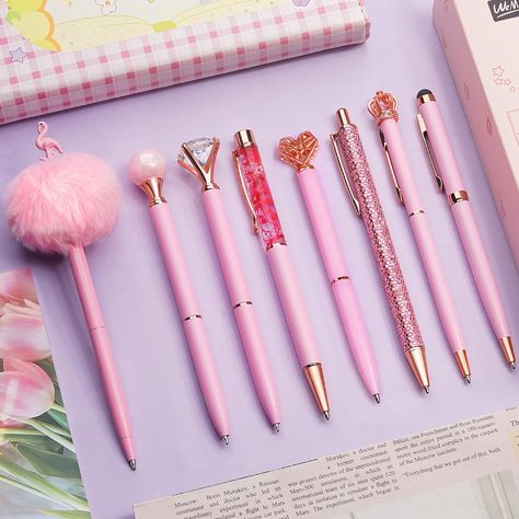 Pink School Supplies, Pink Office Supplies, Cute Writing, Pretty School Supplies, Cute Stationary School Supplies, Fancy Pens, Pink Pens, Cute School Stationary, Pretty Pens