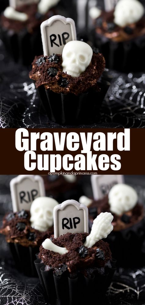 Graveyard Cupcakes, Graveyard Decorations, Easy Chocolate Cupcake Recipe, Frosting For Chocolate Cupcakes, Candy Corn Recipe, Chocolate Cupcake Recipe, Cupcake Videos, Halloween Party Appetizers, Make Your Own Chocolate