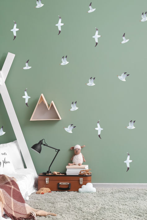 Seagull Wall Decals Seaside Nursery, Scandinavian Aesthetic, Fabric Wall Decals, Kid's Bedroom, Coastal Charm, Bedroom Nursery, Fabric Wall, Beach Vibes, Beach Vibe