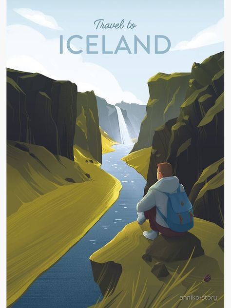 "Travel to Iceland" Art Print by anniko-story | Redbubble Travel To Iceland, Iceland Art, Vintage Disney Posters, Wanderlust Decor, Disney Posters, Retro Travel Poster, Vintage Ski, Travel Illustration, Travel Wall Art