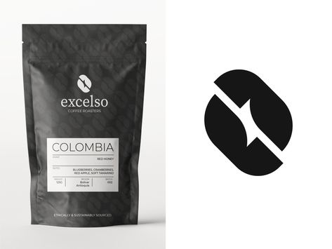 Final Excelso (coffee roasters) logo concept + branding. by Anna on Dribbble Coffee Roaster Logo, Coffee Bean Graphic, Coffee Branding Logo, Coffee Bean Logo, Initials Logo Design, Coffee Roastery, Coffee Shop Logo, Graphic Design Business, Coffee Logo