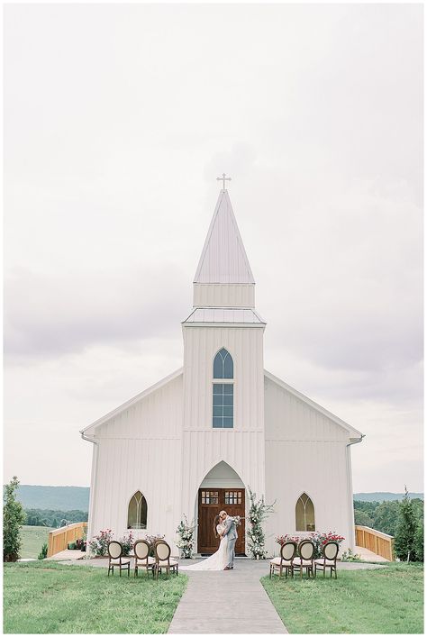 The Perfect White Wedding Chapel inspired by the french countryside. The Highlands Chapel at Howe Farms near Chattanooga, Tennessee. Wildflowers everywhere! Just imagine if this was surrounded by lavender fields. #frenchwedding #frenchcountryside #cleanwhitewedding #springweddingideas #purpleweddingaccents #lavenderwedding #frenchlavender #lavenderandbabyblue Wedding Chapels In Tennessee, Howe Farms Chattanooga, Highlands Chapel Howe Farms, Tennessee Wildflowers, Wedding Chapel Ideas, White Chapel Wedding, Howe Farms, Venue Design, Glass Chapel