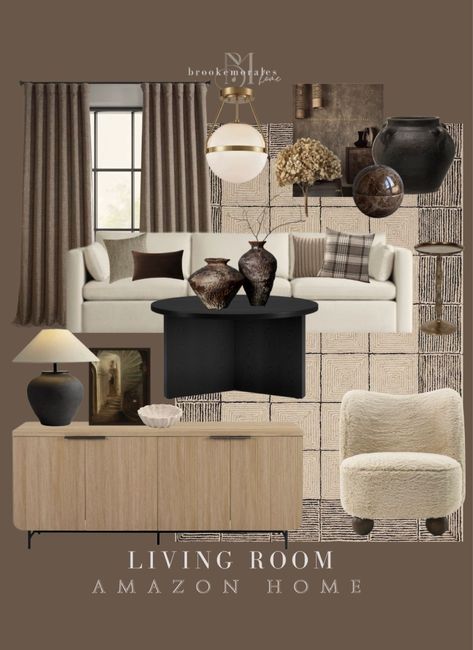 brookemoraleshome's Room Inspo Collection on LTK Mood Board Interior Colour Palettes, Neutral Living Room Color Palette, Neutral Living Room Mood Board, 2024 Living Room Trends, Moody Neutral Living Room, Living Room Collage, Rental House Decorating, Zimmer Design, Neutral Living Room Colors