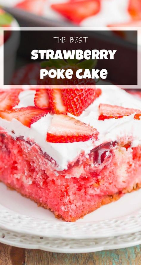 Poke Cake With Jello, Wacky Cakes, Strawberry Jello Poke Cake, Cake With Jello, Jello Poke Cake, Strawberry Poke Cake, Poke Cake Jello, Honey Dip, Strawberry Honey