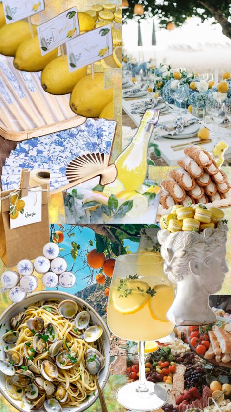 Bridal Shower with the theme of the Italian Coast. Summery, green, citrus, Blue China. Italian Bachelorette Party Theme, Italy Party Theme, Italian Bridal Showers, Italy Party, Italian Themed Parties, Lemon Themed Bridal Shower, 21st Bday Ideas, Italian Party, Italian Theme