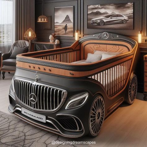 Luxury Beginnings: Mercedes-Inspired Baby Crib for Your Little VIP Luxury Baby Crib, Upholstered Rocking Chairs, Whimsical Nursery, Bathroom Floor Cabinets, Stylish Nursery, Playroom Design, Nursery Room Inspiration, Car Bed, Versatile Furniture