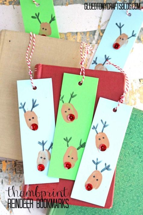 Thumbprint Reindeer, Bookmarks Kids Craft, Bookmarks Diy Kids, Bookmarks Christmas, Christmas Bookmarks, Christmas Cards Kids, Bookmark Craft, Holiday Crafts For Kids, Bookmarks Kids