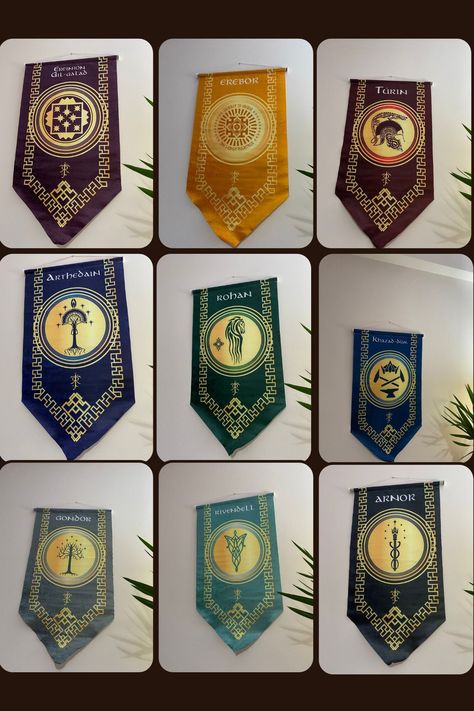 Lord Of The Rings Set Tapestry, Middle Earth Set Flag, Gondor Arthedain Rivendell Turin Arnor Rohan Erebor Khazaddum Gilgalad Pennant Rivendell Party, Lord Of The Rings Themed Wedding, Lord Of The Rings Banner, Lord Of The Rings Decor, Lotr Party, Earth Flag, Lotr Wedding, Renn Faire, Theme Nights