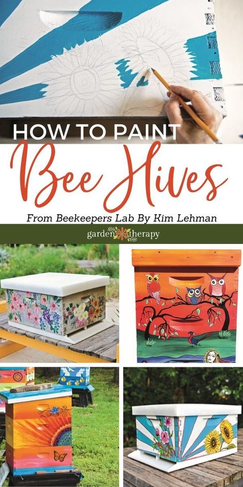 People have been creating intricately painted beehives for hundreds of years. It is a practical and fun way to make hives into a form of garden art, as well as a great way to get children involved and teach them about the importance of bees. See how to paint them and some groegeous design ideas.  #gardentherapy #beehives #diy #bees Painted Beehives, Diy Bees, Painted Bee Hives, Honey Bee Box, Bee Hives Boxes, Beehive Art, Honey Hive, Flow Hive, Keeping Bees