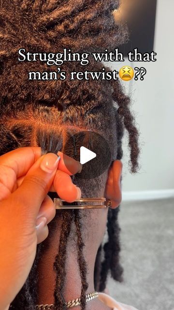 zhanéalexia | 5+ yr stylist on Instagram: "Did you lie to that man telling him you knew how to retwist🤣 ?

This video will teach you how to retwist in under a minute🔥. 

⭐️ Start with a clean part, ALWAYS. A clean part will be your foundation to a neat retwist. Then apply your product, not too much product and use your comb to smooth out the new growth. 

⭐️ I use my comb to twist the loc at least two times, and twist the loc all the way down before loc smithing !

⭐️ I finish off with a palm-roll and clip it. Very simple ! 

Was this helpful?? ⤵️

#invisblelocs #retwist #bohobraids #knotlessbraids #boxbraids #greensborohairstylist #greensborobraider #digitalmarketing #digitalproducts #raleighbraider #raleighhairstylist #336nails #336braids #softlocs #ncat #explore #ncat26 #ncatbraids #n Sizes Of Locs, How To Do Retwist, Comb Twist Locs, How To Twist Mens Hair, Diy Loc Retwist, Palm Rolling Locs, Loc Smithing Method, How To Do A Retwist, How To Retwist Dreads Step By Step