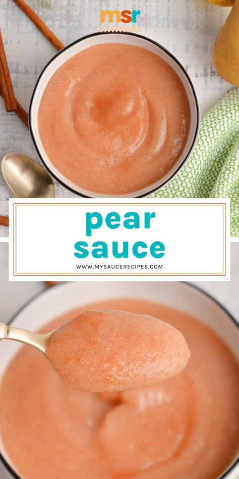 This pear sauce is a perfect substitute or switch-up from typical applesauce. Use it with sweet or savory dishes or all on its own. Homemade Pear Sauce, How To Make Pear Sauce, Freezer Pear Sauce Recipe, Easy Pear Sauce Recipe, Asian Pear Applesauce, Pear Sauce Instant Pot, Pear Sauce Recipe Crock Pot, Pear Apple Sauce Recipes, Canning Pearsauce