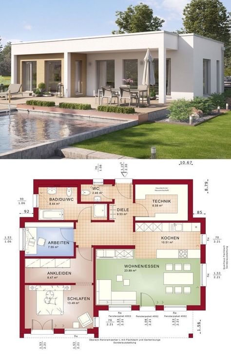 Terrace Layout, Flat House Design, Garden Exterior, Pool Terrace, Small Bungalow, Flat Roof House, House Plans With Photos, Construction Architecture, Modern Bungalow House