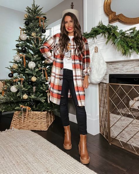 Plaid Shacket Outfit, Winter OOTD, Graphic Tee, Distressed Denim, Steven Madden Boots, Christmas Decor, Tree Decor, LiveLoveBlank, Fashion Blogger Red Plaid Shacket Outfit Women, Women’s Christmas Picture Outfits, Holiday Plaid Outfit, Long Plaid Shacket Outfit Women, Long Plaid Shacket Outfit, Plaid Shoes Outfit, Plaid Shacket Outfit Women, Womens Plaid Shirt Outfit, Plaid Shacket Outfit