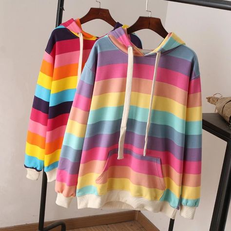 Pastel Rainbow Stripe Pullover Hoodie – Tomscloth Rainbow Aesthetic Outfit, Cutesie Outfits, Rain Bow, Clothes Art, Character Making, Rainbow Aesthetic, Bow Top, Funky Outfits, Cheap Hoodies