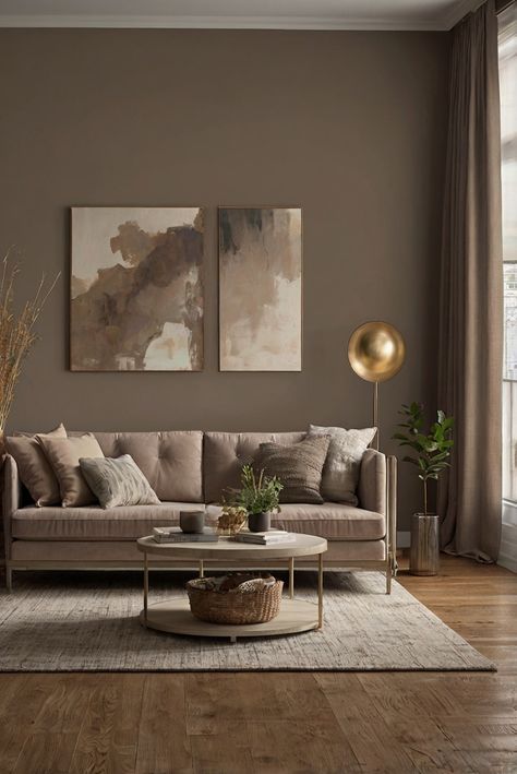 Discover the timeless elegance of Smokey Taupe 983, a must-have shade for your 2024 home. Dive into a daily routine with interior designer tips to elevate your space. #Ad #homedecor #homedesign #wallpaints2024 #Painthome #interiorarchitecture Wall Colors Green Living Room Colors Bright Living Room Colors Apartment Renovation Living room Remodeling Modern Paint Colors 2024 New Classic Living Room Interior Design Wall Colors, Modern Home Wall Paint, Dark Taupe Walls Living Room, Taupe Wall Paint Colors, Wall Colors For Living Room Modern, White Walls Design, Classic Wall Colors, Living Room Paint With Accent Wall, Moody Taupe Living Room