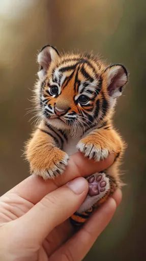 ↑↑↑ Larger size on website 🔸 A tiny tiger cub is being held in a person's hand. Its orange and black stripes are visible, and its Rangoli Inspiration, Baby Exotic Animals, Tiny Baby Animals, Cute Tiger Cubs, Baby Cubs, Tiger Cubs, White Tigers, Soft Kitty Warm Kitty, Baby Ballet