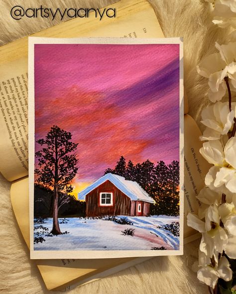 #gouache #postercolors #winters # Christmas Gouache, Snow Scenery, Winter Drawings, Art Painting Tools, Easy Canvas Art, Gouache Art, Winter Painting, 3d Painting, Small Canvas Art