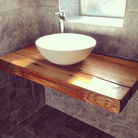 Bathroom Sink Bowls, Shelf For Bathroom, Floating Sink, Sink Decor, Wood Sink, Railway Sleepers, Sink Ideas, Bathroom Stuff, Diy Bathroom Vanity