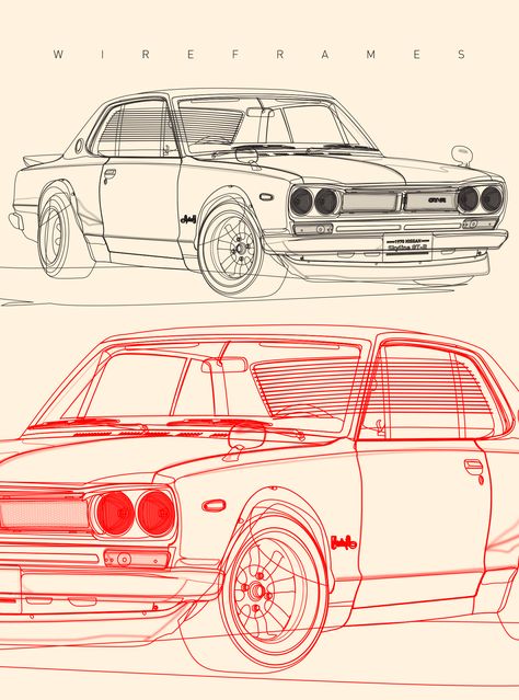 Vintage Jdm Poster, Vintage Car Graphic Design, Hakosuka Gtr, Vintage Car Posters Illustration, Jdm Car Illustration, 1971 Nissan Skyline Gtr, Skyline Artwork, Nissan Skyline Gt, Nissan Gtr Skyline