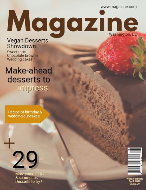 Food magazine cover template - social media post Dessert Magazine Cover, Food Magazine Cover Design, Food Magazine Cover, Brownie Wedding Cakes, Restaurant Magazine, Menu Project, Recipe Book Covers, Magazine Cover Page, Food Graphics