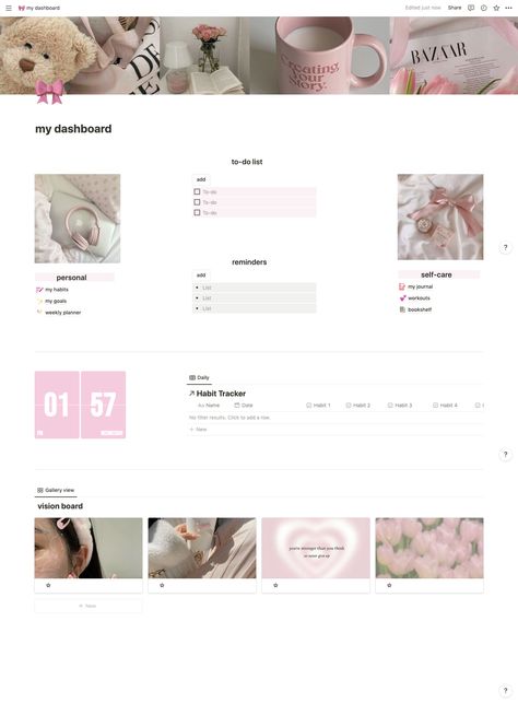 Pink Pilates Princess Notion Template, Notion Personal Page, To Do List Widget, Pink Dashboard, Coquette Notion, Pink Notion Template, Aesthetic Dashboard, Notion Dashboard Template, Pink Notion