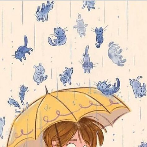 Raining Cats And Dogs Illustration, Rain Doodle, Squishy Ideas, Inktober Illustration, Rain Illustration, Illustration Book, Raining Cats And Dogs, Children Book, Random Art