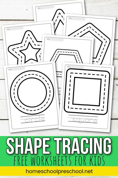 Tracing Shapes Worksheets, Shape Tracing, Shape Worksheets For Preschool, Learn Shapes, Shape Activities Preschool, Shape Tracing Worksheets, Free Worksheets For Kids, Teaching Shapes, Printable Shapes