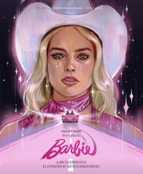 Barbie Movie Poster art by Arthur Shahverd Barbie Movie, Live Forever, A Woman, Cowboy, Blonde, Hair, Pink, Instagram