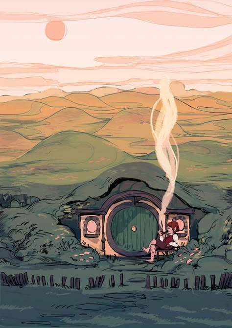 Lotr Illustrations, The Hobbit Fanart, Shire Hobbit, Hobbit Aesthetic, Hobbit Fanart, Hobbit Holes, Lord Of Rings, Hole In The Ground, Hobbit Art