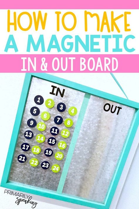 Keep track of students who are in and out of the classroom with this DIY magnetic sign out board. It's a quick and simple classroom craft that serves as a useful classroom tool. #classroom #craft #signout #board Classroom Decor Crafts, Elementary Classroom Decor, Classroom Tools, 5th Grade Classroom, Sign Out, New Classroom, Classroom Setup, Classroom Setting, Classroom Crafts