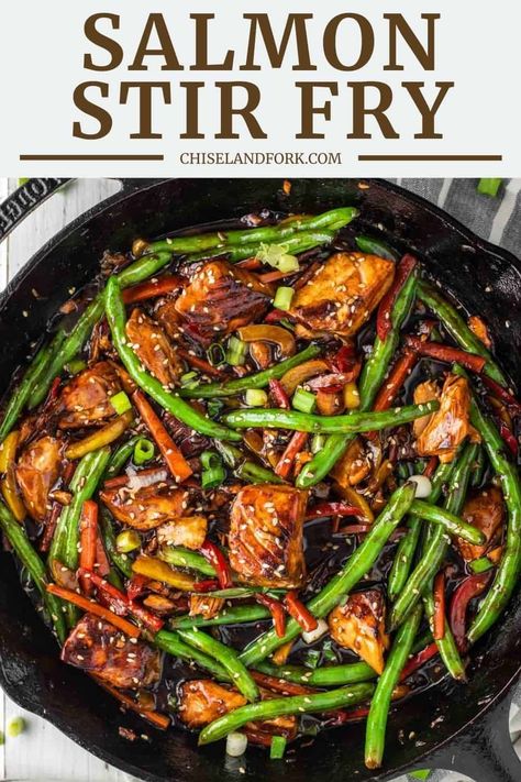 Salmon Stir Fry Healthy, Salmon Noodle Stir Fry, Teriyaki Salmon And Veggies, Salmon And Stir Fry Veggies, Fish Stir Fry Recipes Healthy, Salmon Vegetables Recipes, Stir Fry Recipes Salmon, Stir Fry Fish Recipes, Keto Wok Recipes