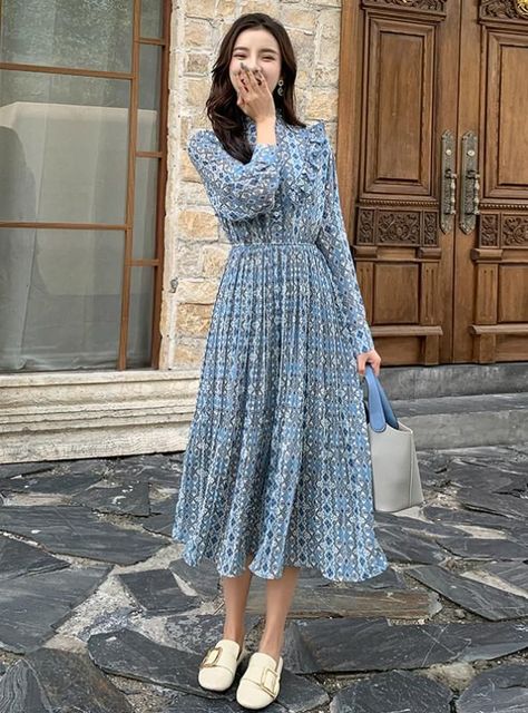 71a58e8cb75904f24cde464161c3e766desc48021649ri Pleated Chiffon Skirt, Pleated Dresses, Midi Party Dress, Ruffles Fashion, Party Dress Long Sleeve, Dresses Elegant, Feminine Dress, Long Sleeve Plaid, Sweet Dress