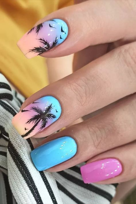 #nailart #nails #nailsofinstagram #nail #manicure #gelnails #u #nailsoftheday #naildesign #naildesigns #nailsonfleek #nailstagram #instanails #nailartist #beauty #nailpolish #nailswag #nailstyle #acrylicnails #inspire #nailtech #gelpolish #gel #nailporn #glitternails #nailsdesign #nailinspo #nailpro #nailsart #nailsnailsnails#nailaddict #nailsalon #as #love #longnails #ombrenails #coffinnails #unhas #pedicure #nailsaddict #fashion #glitter #art #nailsmagazine Summer Nail Stamping Ideas, Gellish Nails, Island Nails, Boring Nails, Tropical Nail Designs, Tropical Vacation Nails, Tumbler Inspiration, Teen Nails, Palm Tree Nails