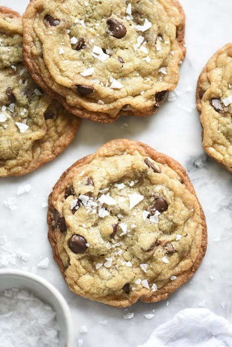 Milk Bar's Salted Chocolate Chip Cookies | foodiecrush.com Dessert Trifles, Cheesecake Strawberries, Decadent Cheesecake, Salted Chocolate Chip Cookies, Scone Recipes, Cookie Exchange Recipes, Baked Cheesecake, Heath Bars, Fitness Humor