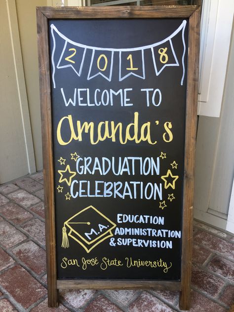 Graduate Sign Ideas, Signature Board Ideas Guest Books, Graduate Chalkboard Sign, Senior Chalkboard Signs, Graduation Party Sign Ideas, Grad Chalkboard Signs, Open House Chalkboard Sign, Chalkboard Graduation Ideas, Graduation Chalkboard Art