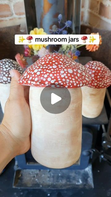 Anna 👩🏼‍🌾 on Instagram Clay Crafts Mushroom, Clay Mushrooms Diy, Mushroom Jar, Painting The Roses Red, Bee Garden, Mushroom Decor, Plastic Jars, January 12, Dry Clay