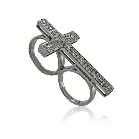 Purity - 92.5 Sterling Silver Gross Weight - 11.79 Gram Silver Weight - 11.55 Gram Diamond Weight - 1.2 Carat Product Size - 44X24 MM Pave diamond cross shape double band ring! This ring is made from natural diamonds pave set in 925 sterling silver. It has black rhodium on it. This ring is very detailed and eye-catching. Things go better with a cross ring. Cross ring, any time of day. Religious jewelry just feels right. This women's band is stylish and pretty ideal for everyday use.  Daily wear Grunge Engagement Ring, Nose Ring Jewelry, Double Finger Ring, Silver Diamond Jewelry, Cross Shape, Double Band Rings, Daily Wear Jewellery, Cross Ring, Diamond Cross