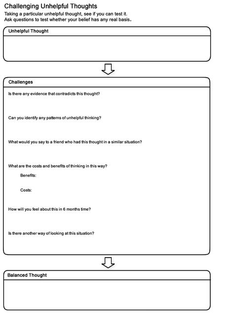 Thoughts Worksheet, Challenging Thoughts, Anger Management Worksheets, Counseling Techniques, Cbt Worksheets, Counseling Worksheets, Cbt Therapy, Counseling Tools, School Social Work