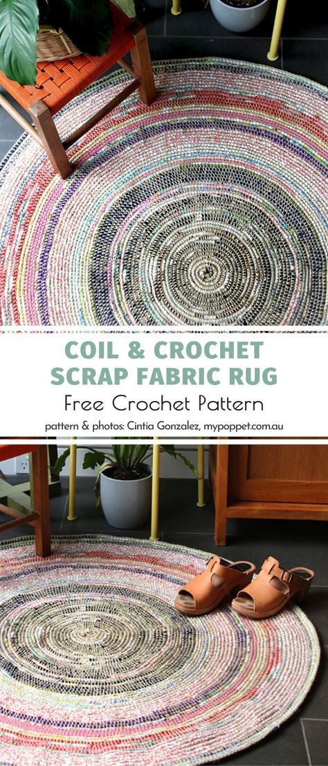 Scrap Fabric Rug, Crochet Area Rug, Area Rug Ideas, Crochet Rug Patterns Free, Rag Rug Tutorial, Rug Crochet, Braided Rug Diy, Crochet Rag Rug, Mandala Rug